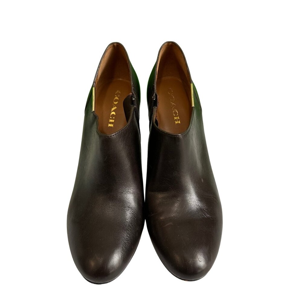 Coach Leather Ankle Booties Brown High Heel Booties Side Zip Women's Shoes